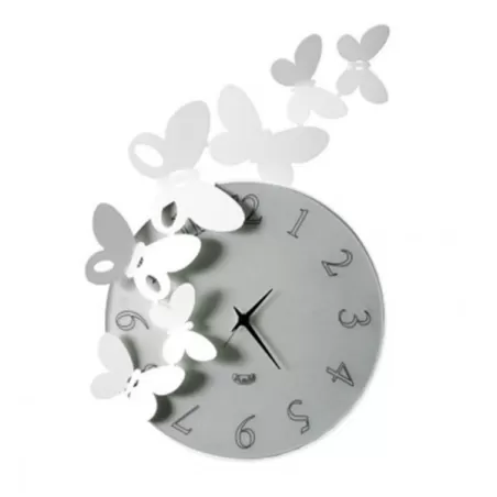 Orologio Butterfly Tondo, Bianco - Arti e Mestieri