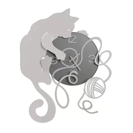 Orologio Gatto Gomitolo, Bianco - Arti e Mestieri