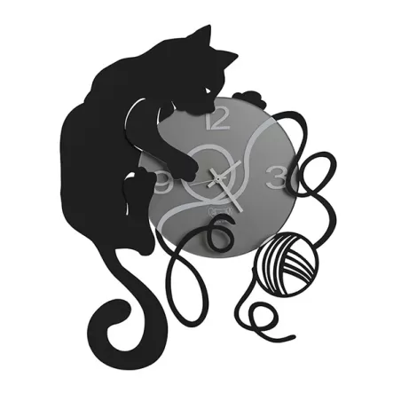 Orologio Gatto Gomitolo, Nero - Arti e Mestieri
