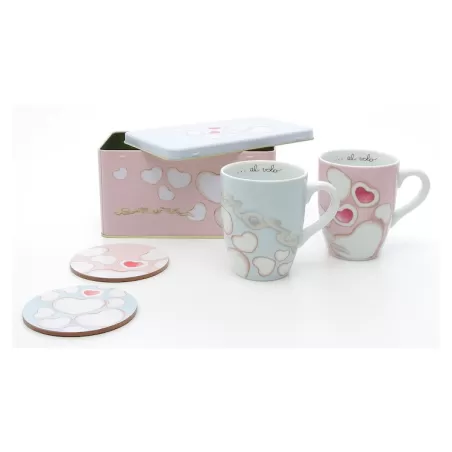 Set 2 mug con 2 sottotazze in una scatola in latta Amore - Thun
