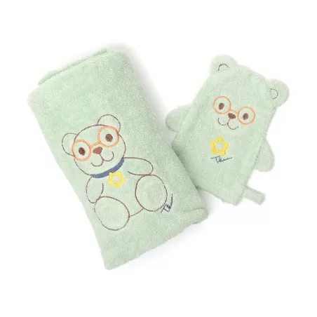 Confezione bagnetto Teddy boy (telo bagnetto, guanto in spugna) - Thun