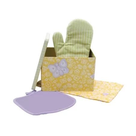 Confezione con barattolo in latta, guantone ,strofinaccio e presina Butterfly - Thun