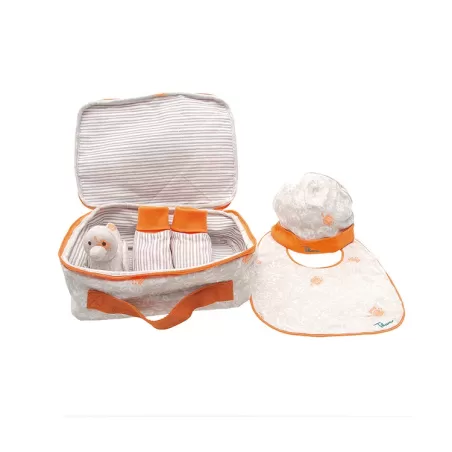 Confezione con borsa, cappellino, bavaglino, babbuccie e gioco tulip - Thun