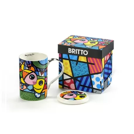 Boccale con coperchio/sottobicchiere "Deeply in Love" - Romero Britto