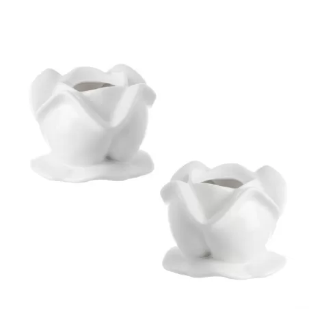 Leopoldina, Set 2 candelieri rosa Cm. 6,5 - La Porcellana Bianca