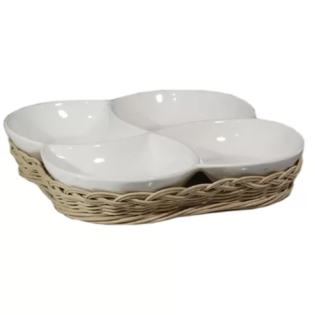 Midollino, Supporto convivio antipastiera 4 scomparti Cm. 26 - La Porcellana Bianca