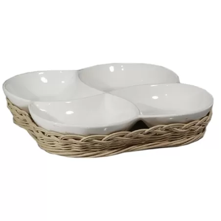 Midollino, Supporto convivio antipastiera 4 scomparti Cm. 26 - La Porcellana Bianca