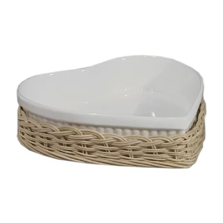 Midollino, Supporto cupido teglia cuore Cm. 25x24 - La Porcellana Bianca