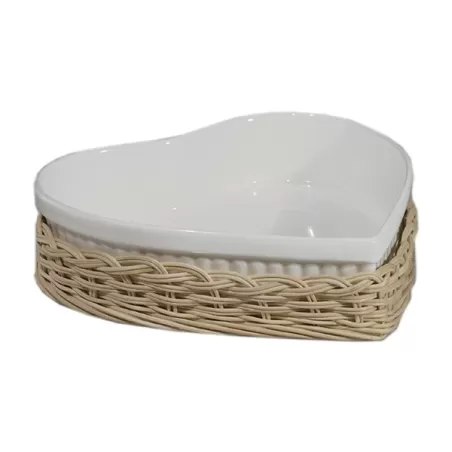 Midollino, Supporto cupido teglia cuore Cm. 25x24 - La Porcellana Bianca