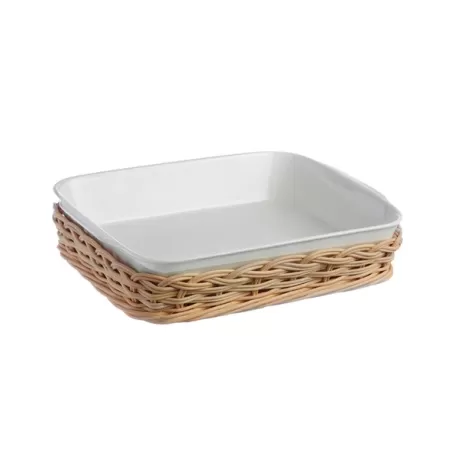 Midollino, Supporto anghiari teglia rettangolare stondata Cm. 35x22 - La Porcellana Bianca