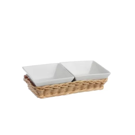 Midollino, Supporto per 2 ciotole quadrate Cm. 10 prato - La Porcellana Bianca