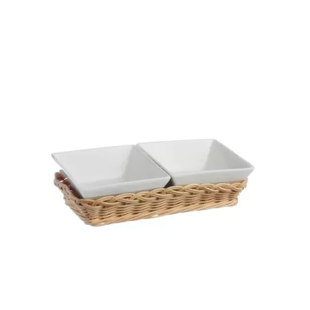 Midollino, Supporto per 2 ciotole quadrate Cm. 10 prato - La Porcellana Bianca