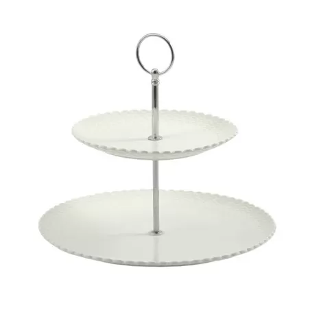Momenti, Alzatina rotonda 2 piani (26x26+18x18) con manico - La Porcellana Bianca