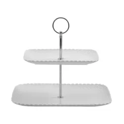 Momenti, Alzatina rettangolare 2 piani (27x19+20x13) con manico - La Porcellana Bianca