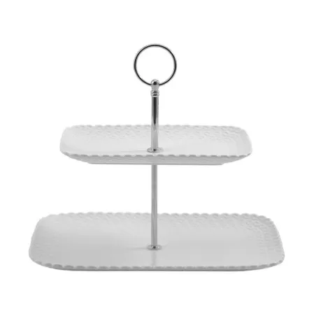 Momenti, Alzatina rettangolare 2 piani (27x19+20x13) con manico - La Porcellana Bianca