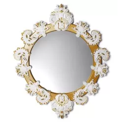 Specchio rotondo piccolo (bianco / oro) - Lladrò