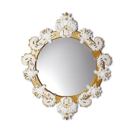 Specchio rotondo piccolo (bianco / oro) - Lladrò