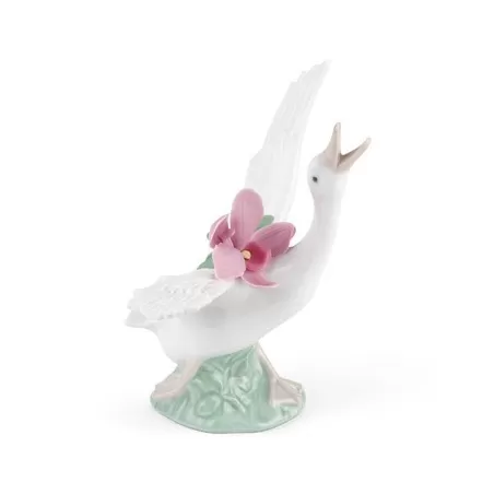 Papera che corre con orchidea rosa - Lladrò