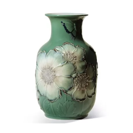 Vaso alto con papaveri (verde) - Lladrò