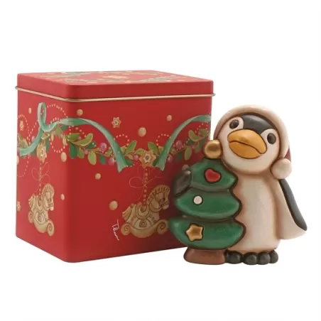 Pinguino con albero di natale + scatola in latta - Thun