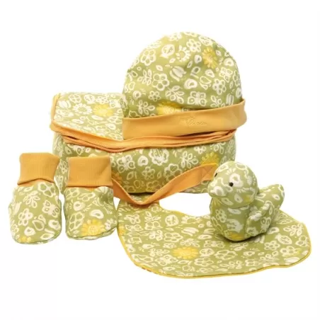 Confezione borsa, cappellino, bavaglino, babbucce e gioco Sunflower - Thun