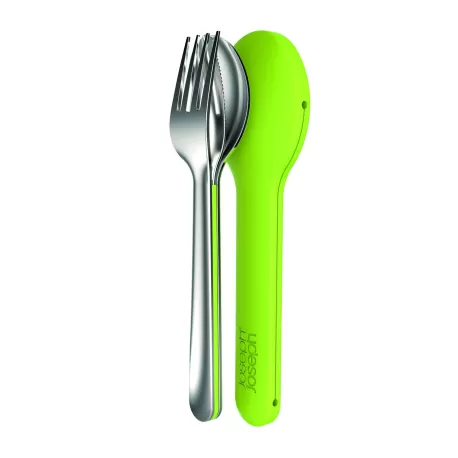 Steel cutlery set, Posate e contenitore salvaspazio verde - Joseph Joseph