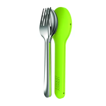Steel cutlery set, Posate e contenitore salvaspazio verde - Joseph Joseph
