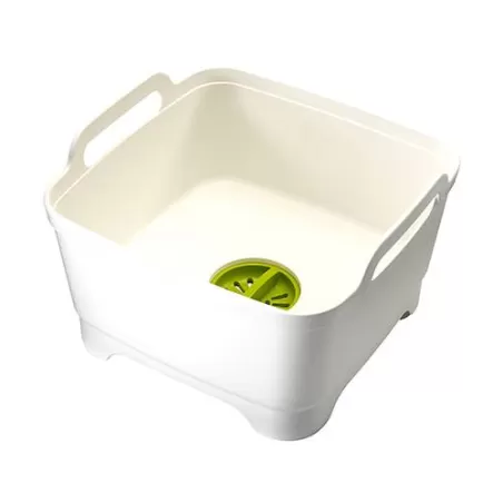 Wash&Drain Plus, Bacinella con valvola, scolapiatti e scolaposate bianca - Joseph Joseph