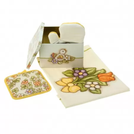 Scatola in latta con guanto, strofinaccio e presina Country - Thun