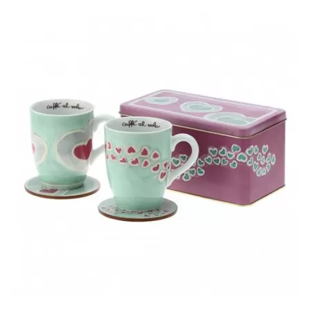 Set 2 mug con 2 sottotazze in scatola in latta Amore - Thun