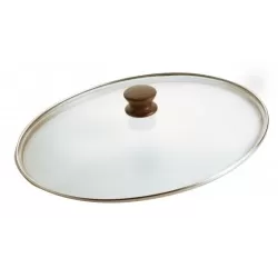 Coperchio ovale vetro pomolo legno.