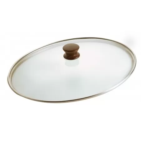 Coperchio ovale vetro pomolo legno.
