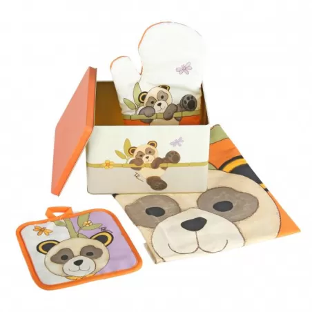 Confezione scatola in latta, guanto, strofinaccio e presina Panda - Thun