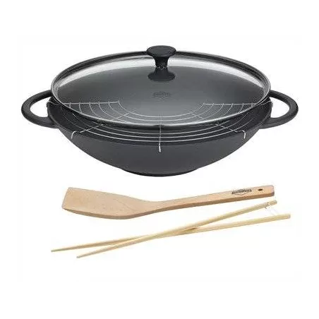 Wok-Set con coperchio e accessori nera "Premium" Cm. 36x9,5 - Kuchenprofi