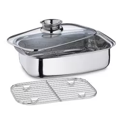 Casseruola con coperchio e griglia Cm. 36x24 L. 6 - Kuchenprofi