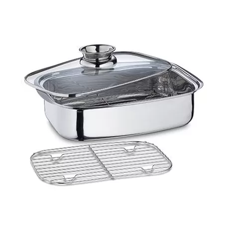 Casseruola con coperchio e griglia Cm. 36x24 L. 6 - Kuchenprofi