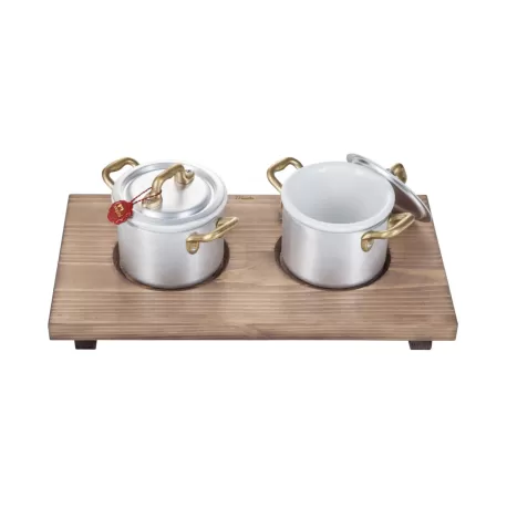 You And Me, Set 2 casseruole mini cm.10 con vassoio legno - Mopita