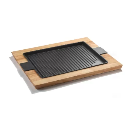 Six O'Clock, Bistecchiera rettangolare in ghisa cm. 35X28 con vassoio legno - Mopita