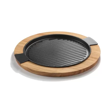Six O'Clock, Bistecchiera tonda in ghisa cm. 30 con vassoio legno - Mopita