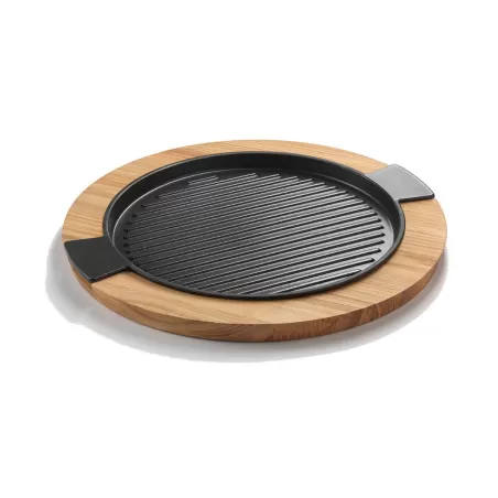 Six O'Clock, Bistecchiera tonda in ghisa cm. 30 con vassoio legno - Mopita