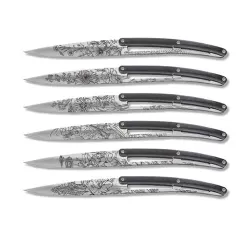 Set 6 coltelli da tavola a lama seghettata Deejo Blossom ABS nero - Deejo
