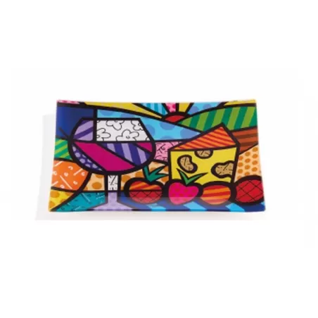 Vassoio rettangolare vetro "Wine & Cheese" - Romero Britto