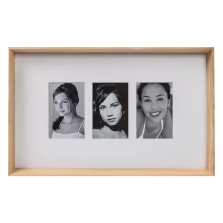 Cornice rettangolare X3 legno naturale Cm. 51x32x5 (3 foto 10x15) - L'oca Nera