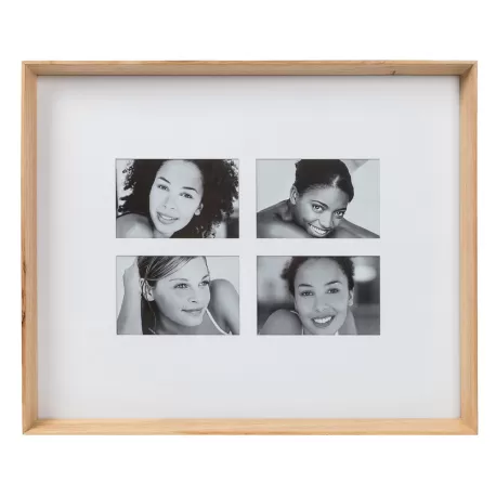 Cornice rettangolare X4 legno naturale Cm. 51x42x5 (4 foto 10x15) - L'oca Nera