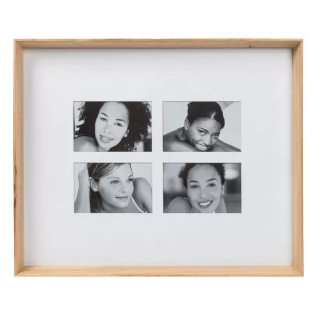Cornice rettangolare X4 legno naturale Cm. 51x42x5 (4 foto 10x15) - L'oca Nera