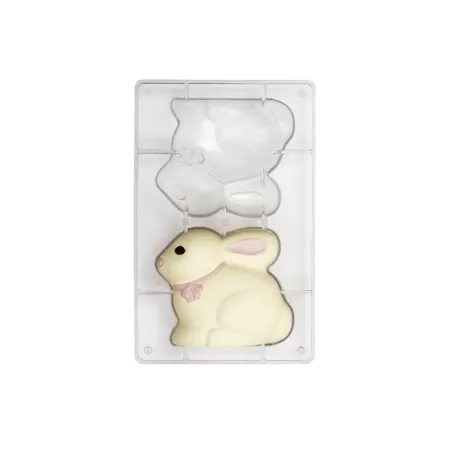 Stampo Coniglio di cioccolato in policarbonato 2 cavità Cm. 13x11 - Decora