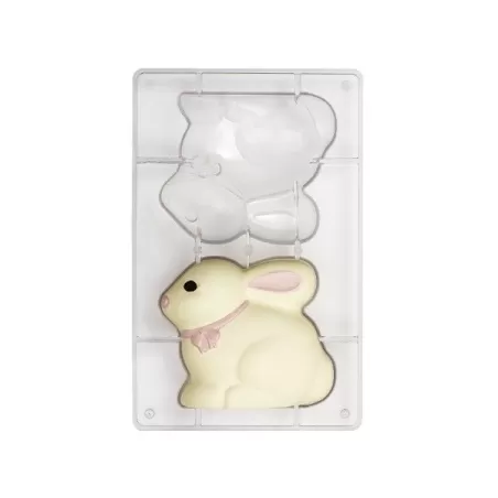 Stampo Coniglio di cioccolato in policarbonato 2 cavità Cm. 9,4x8 - Decora