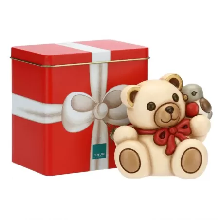 Teddy con uccellino e con scatola in latta piccolo - Thun