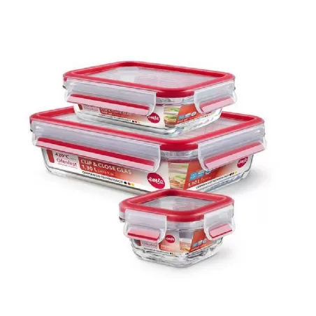 Clip & Close Vetro, Contenitore salvafreschezza set 0,2/0,5/1,3 lt. - Emsa