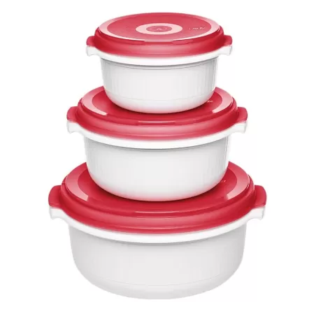 Micro Family, Set primi pasti microonde 3 pezzi bianco/rosso 0,5/1,0/1,5 lt. - Emsa